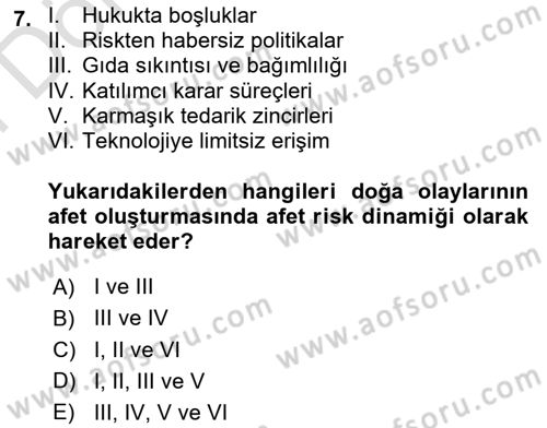 Sürdürülebilir Kentsel Dayanıklılık Dersi 2023 - 2024 Yılı (Final) Dönem Sonu Sınav Soruları 7. Soru