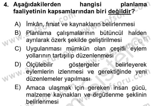 Acil Durum Ve Afet Yönetimi Planları Dersi 2024 - 2025 Yılı (Vize) Ara Sınav Soruları 4. Soru