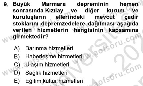 Afet Risk Azaltma Politikaları Dersi 2021 - 2022 Yılı (Final) Dönem Sonu Sınav Soruları 9. Soru