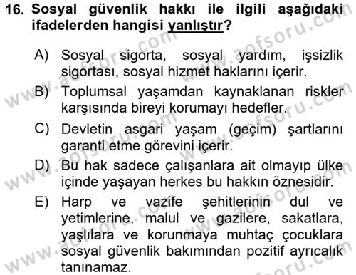 İnsan Hakları Ve Kamu Özgürlükleri Dersi 2016 - 2017 Yılı (Final) Dönem Sonu Sınav Soruları 16. Soru