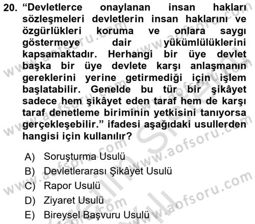 İnsan Hakları Ve Kamu Özgürlükleri Dersi 2021 - 2022 Yılı (Vize) Ara Sınav Soruları 20. Soru