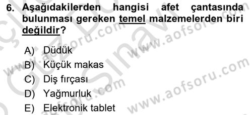 Afet Yönetimi 1 Dersi 2024 - 2025 Yılı (Final) Dönem Sonu Sınav Soruları 6. Soru