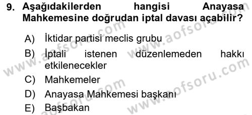 İdari Yargı Dersi 2017 - 2018 Yılı (Vize) Ara Sınav Soruları 9. Soru