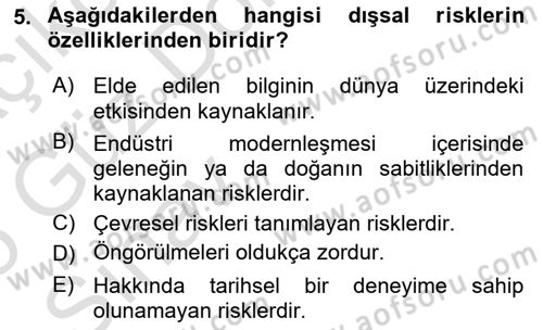 Kent, Planlama ve Afet Risk Yönetimi Dersi 2024 - 2025 Yılı (Vize) Ara Sınav Soruları 5. Soru