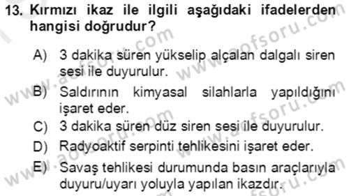 Kbrn Savunma Ve Güvenlik Dersi 2018 - 2019 Yılı (Final) Dönem Sonu Sınav Soruları 13. Soru