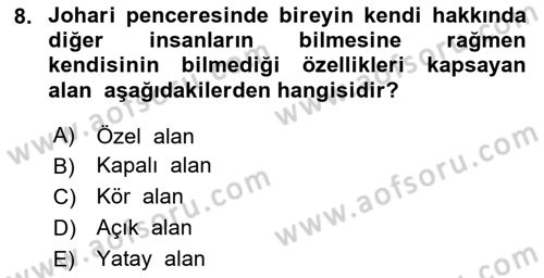 Acil Durum ve Afet Farkındalık Eğitimi Dersi 2024 - 2025 Yılı (Vize) Ara Sınav Soruları 8. Soru