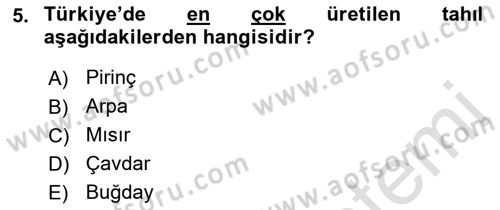 Gıda Coğrafyası Dersi 2021 - 2022 Yılı (Vize) Ara Sınav Soruları 5. Soru