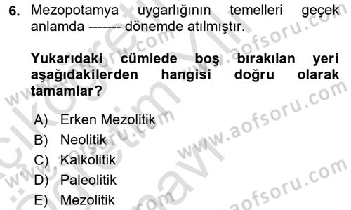 Anadolu Arkeolojisi Dersi 2020 - 2021 Yılı Yaz Okulu Sınav Soruları 6. Soru
