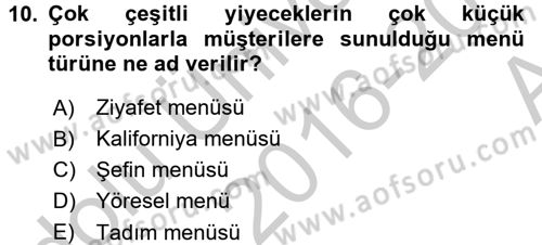 Menü Yönetimi Dersi 2016 - 2017 Yılı (Vize) Ara Sınav Soruları 10. Soru