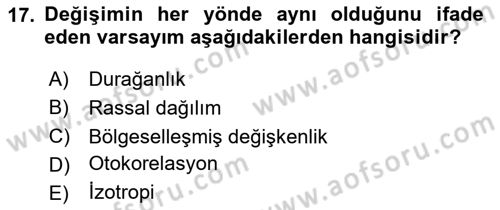 Veri Analizi Ve Değerlendirme Dersi 2024 - 2025 Yılı (Final) Dönem Sonu Sınav Soruları 17. Soru
