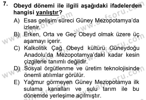 Anadolu Arkeolojisi Dersi 2014 - 2015 Yılı (Vize) Ara Sınav Soruları 7. Soru