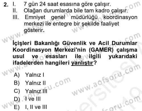 Afet Yönetimi 2 Dersi 2018 - 2019 Yılı (Final) Dönem Sonu Sınav Soruları 2. Soru