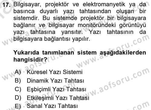 Büro Teknolojileri Dersi 2022 - 2023 Yılı (Vize) Ara Sınav Soruları 17. Soru