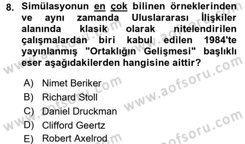 Uluslararası İlişkilerde Araştırma Yöntemleri Dersi 2017 - 2018 Yılı (Vize) Ara Sınav Soruları 8. Soru