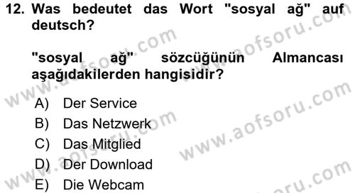 Almanca 2 Dersi 2016 - 2017 Yılı 3 Ders Sınav Soruları 12. Soru