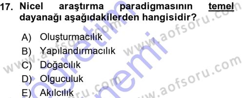 Sosyal Bilimlerde Araştırma Yöntemleri Dersi 2015 - 2016 Yılı (Vize) Ara Sınav Soruları 17. Soru