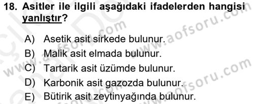 Beslenmenin Temel İlkeleri Dersi 2015 - 2016 Yılı (Vize) Ara Sınav Soruları 18. Soru