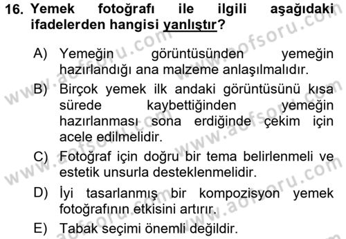 Gastronomi Ve Medya Dersi 2016 - 2017 Yılı (Final) Dönem Sonu Sınav Soruları 16. Soru