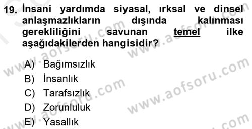 Arama Kurtarma Bilgisi ve Etik Değerler Dersi 2018 - 2019 Yılı (Final) Dönem Sonu Sınav Soruları 19. Soru