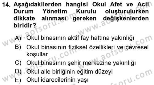 Acil Durum Ve Afet Yönetimi Planları Dersi 2019 - 2020 Yılı (Final) Dönem Sonu Sınav Soruları 14. Soru