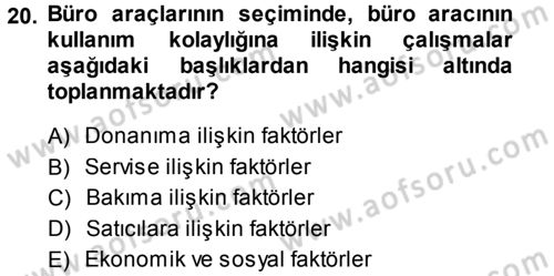 Büro Teknolojileri Dersi 2014 - 2015 Yılı Tek Ders Sınav Soruları 20. Soru
