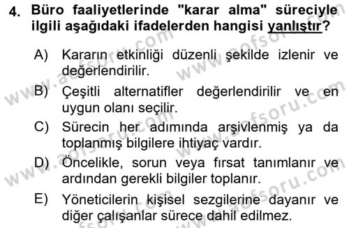 Büro Teknolojileri Dersi 2025 - 2026 Yılı (Vize) Ara Sınav Soruları 4. Soru