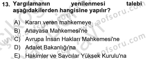 İdari Yargı Dersi 2015 - 2016 Yılı (Final) Dönem Sonu Sınav Soruları 13. Soru