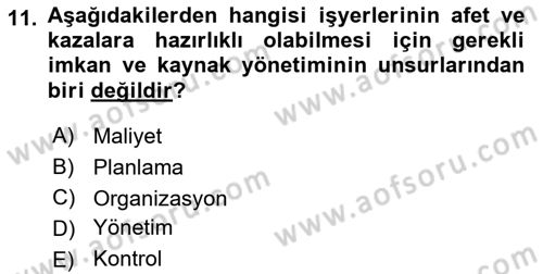 Arama Kurtarma Bilgisi ve Etik Değerler Dersi 2018 - 2019 Yılı (Final) Dönem Sonu Sınav Soruları 11. Soru