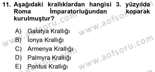 Anadolu Arkeolojisi Dersi 2023 - 2024 Yılı (Final) Dönem Sonu Sınav Soruları 11. Soru
