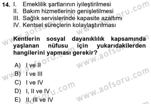 Sürdürülebilir Kentsel Dayanıklılık Dersi 2022 - 2023 Yılı Yaz Okulu Sınav Soruları 14. Soru