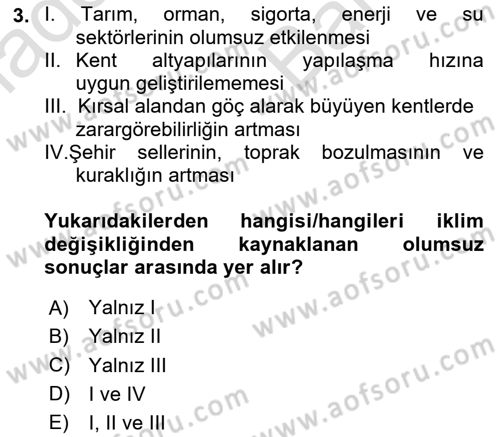 Afet Yönetimi 2 Dersi 2024 - 2025 Yılı (Vize) Ara Sınav Soruları 3. Soru