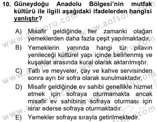 Yöresel Mutfaklar Dersi 2017 - 2018 Yılı 3 Ders Sınav Soruları 10. Soru