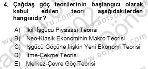 Göç Ve Göçmen Sorunları Dersi 2023 - 2024 Yılı (Final) Dönem Sonu Sınav Soruları 4. Soru
