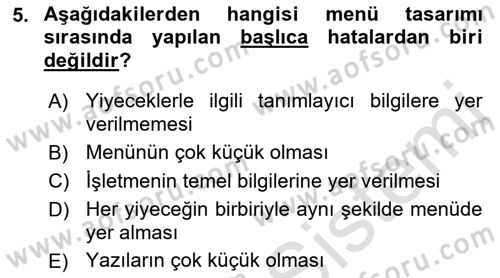 Menü Yönetimi Dersi 2018 - 2019 Yılı 3 Ders Sınav Soruları 5. Soru