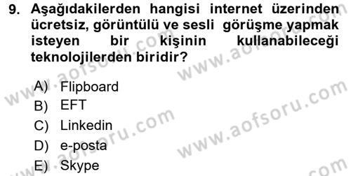 Büro Teknolojileri Dersi 2017 - 2018 Yılı (Vize) Ara Sınav Soruları 9. Soru