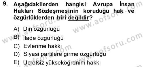 İnsan Hakları Ve Kamu Özgürlükleri Dersi 2014 - 2015 Yılı (Final) Dönem Sonu Sınav Soruları 9. Soru