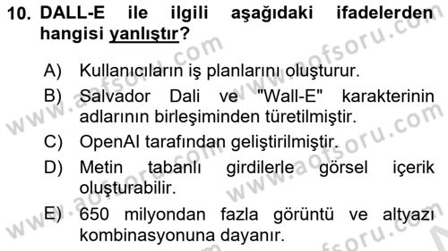 Büro Teknolojileri Dersi 2024 - 2025 Yılı Yaz Okulu Sınav Soruları 10. Soru