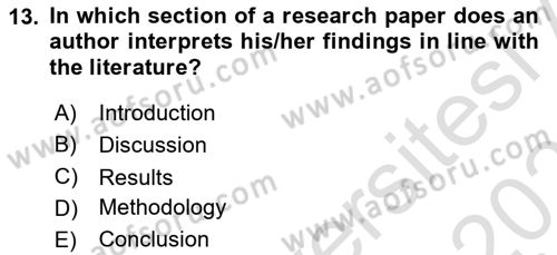 Research Methods Dersi 2022 - 2023 Yılı Yaz Okulu Sınav Soruları 13. Soru