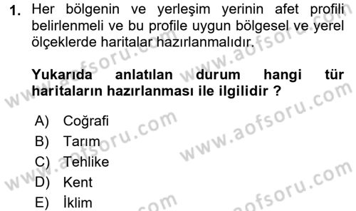 Kent, Planlama ve Afet Risk Yönetimi Dersi 2017 - 2018 Yılı (Final) Dönem Sonu Sınav Soruları 1. Soru