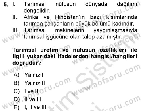 Gıda Coğrafyası Dersi 2024 - 2025 Yılı (Vize) Ara Sınav Soruları 5. Soru
