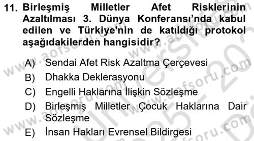 Özel Gereksinimli Bireyler İçin Afet ve Acil Durum Yönetimi Dersi 2025 - 2026 Yılı (Vize) Ara Sınav Soruları 11. Soru