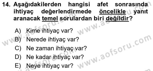 Afet Yönetimi 1 Dersi 2020 - 2021 Yılı Yaz Okulu Sınav Soruları 14. Soru