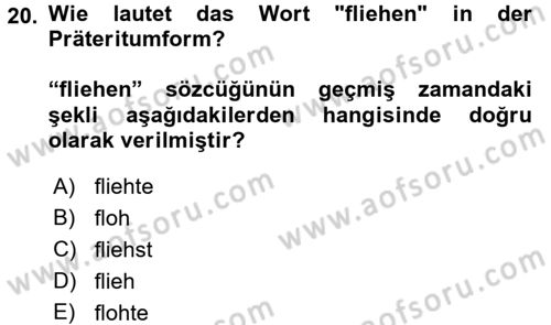 Almanca 2 Dersi 2017 - 2018 Yılı (Final) Dönem Sonu Sınav Soruları 20. Soru