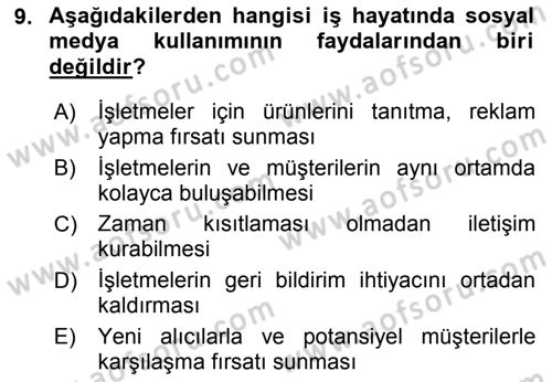 Büro Teknolojileri Dersi 2018 - 2019 Yılı (Vize) Ara Sınav Soruları 9. Soru