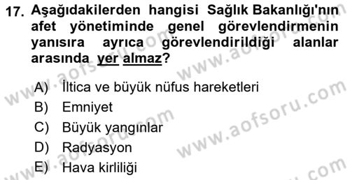 Afet Yönetimi 2 Dersi 2024 - 2025 Yılı (Vize) Ara Sınav Soruları 17. Soru