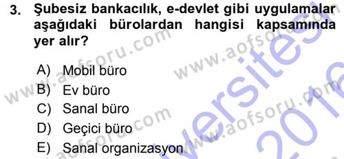 Büro Teknolojileri Dersi 2015 - 2016 Yılı (Vize) Ara Sınav Soruları 3. Soru