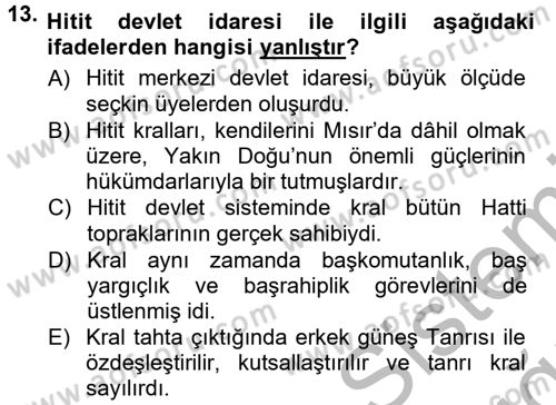 Anadolu Arkeolojisi Dersi 2012 - 2013 Yılı (Vize) Ara Sınav Soruları 13. Soru