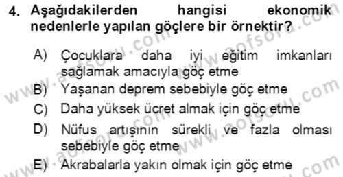 Göç Ve Göçmen Sorunları Dersi 2018 - 2019 Yılı (Vize) Ara Sınav Soruları 4. Soru