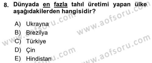Gıda Coğrafyası Dersi 2021 - 2022 Yılı (Vize) Ara Sınav Soruları 8. Soru