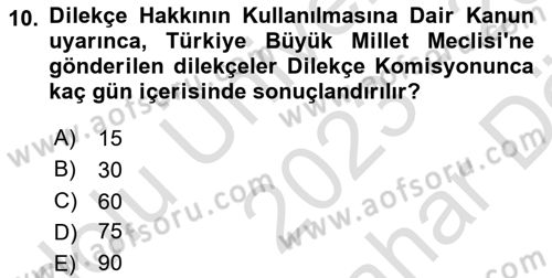 Hukuk Dili Ve Adli Yazışmalar Dersi 2023 - 2024 Yılı (Vize) Ara Sınav Soruları 10. Soru